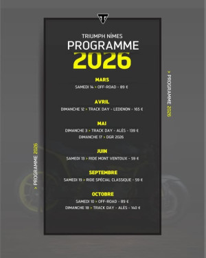 Programme 2026 des Evénements de Triumph Nîmes